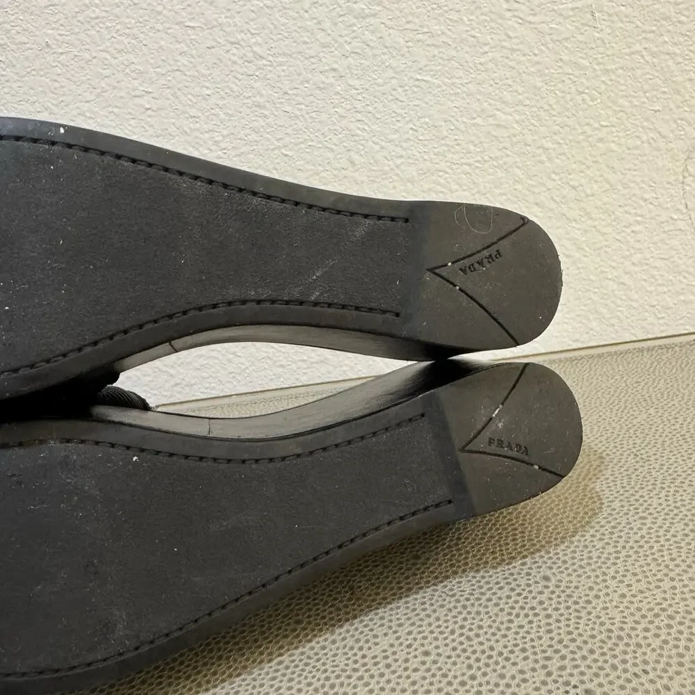 PRADA Logo Black Platform Slide Sandals Size 38.5 Y2K Vintage